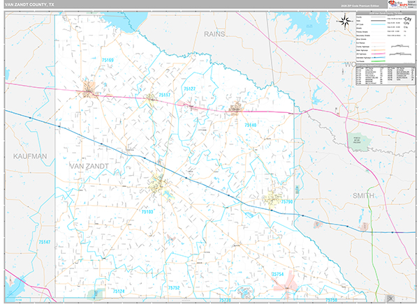 Van Zandt County, TX Zip Code Map